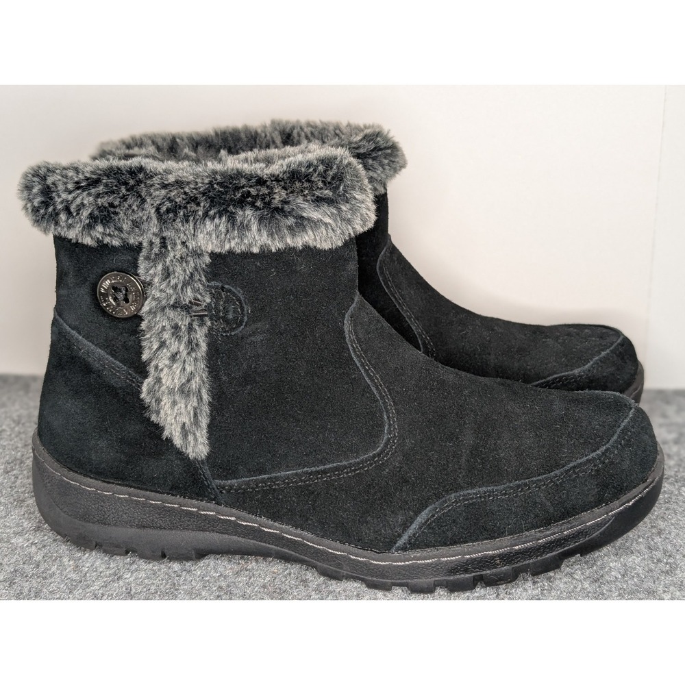 Khombu Iris Black Suede Ankle Boots Womens 10M Faux Fur‎ Lined Winter Zip